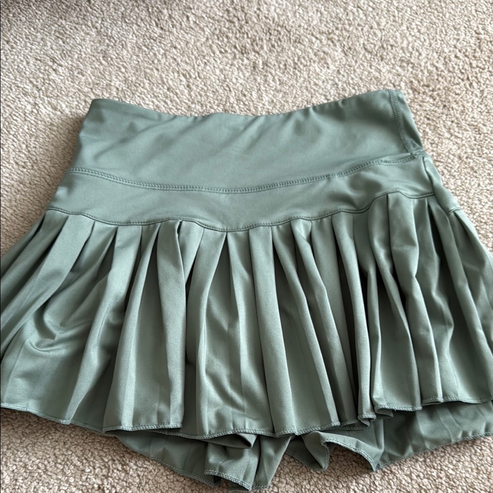 Green Mini Pleated Skirt with Flowy Design